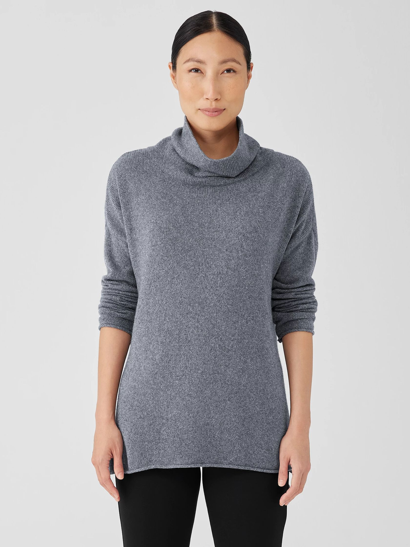 Cotton and Recycled Cashmere Turtleneck Long Top | Eileen Fisher