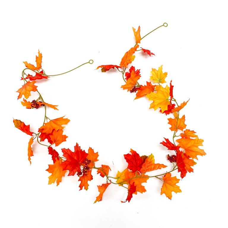 Way to Celebrate Harvest Red and Orange Maple Leaf Fabric Garland, 6 ft | Walmart (US)
