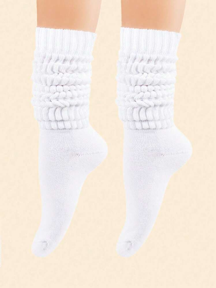 1 Pair Women White Thick Pile Mid-Calf Socks, Solid Color Versatile Socks, Suitable For Diabetics... | SHEIN