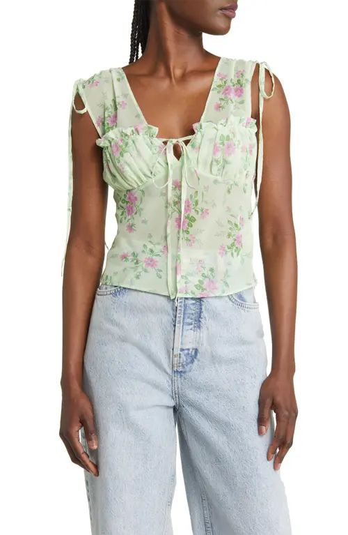 ASOS DESIGN Floral Corset Top in Light Green at Nordstrom, Size 4 Us | Nordstrom