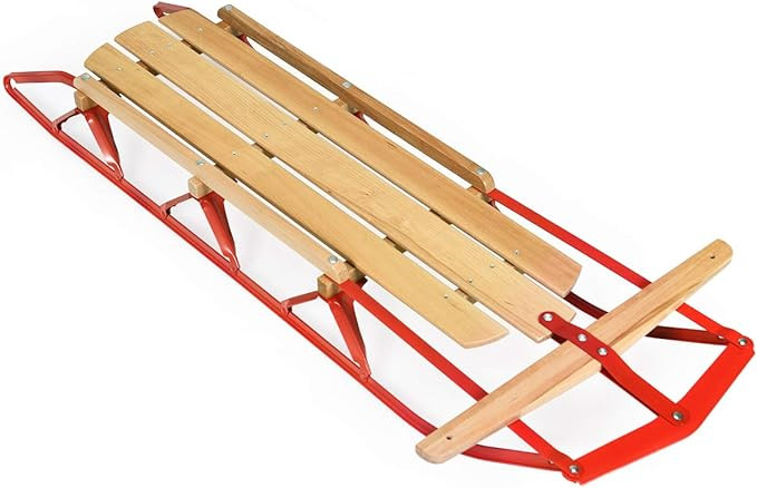 Goplus Wood Sled, 54” Steel & Wood Sled Pull Steering Snow Slider Sleigh Toboggan with Metal Ru... | Amazon (US)
