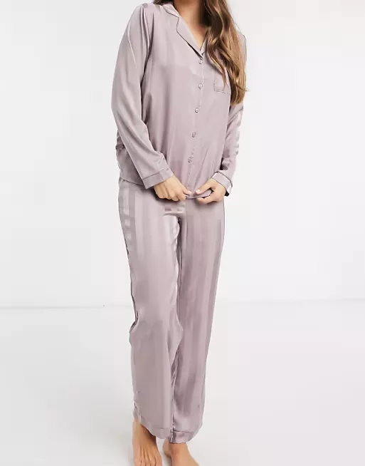 Loungeable Exclusive Satin Jacquard Spot Pajama Set in teal-Green