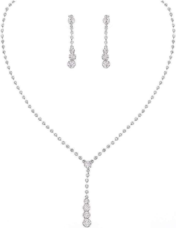 Unicra Bride Silver Bridal Necklace Earrings Set Crystal Wedding Jewelry Set Rhinestone Choker Ne... | Amazon (US)