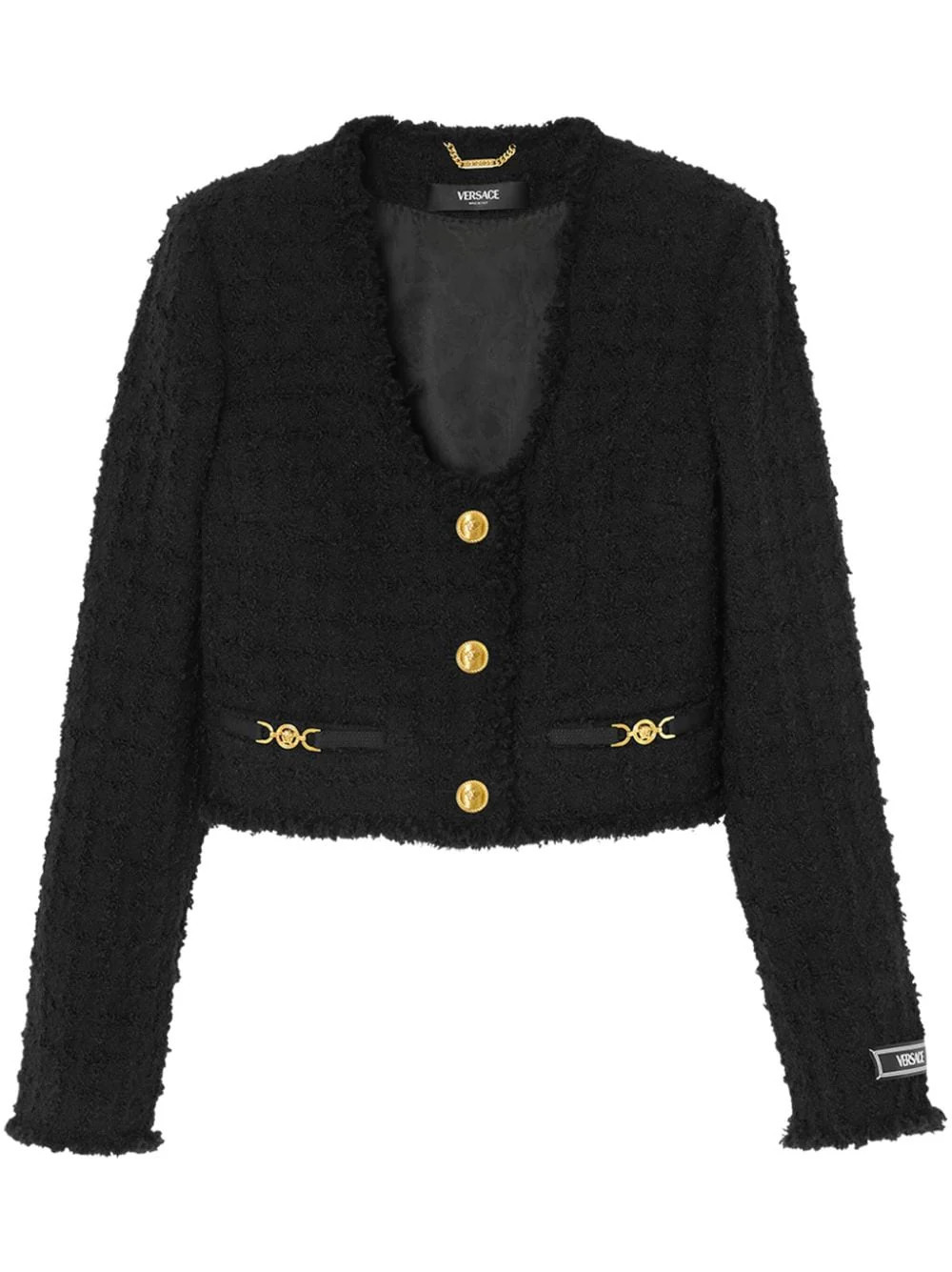 Versace Women's BouclÃ© Tweed Jacket in Black | Size 40 | 10157441A100961B000 | LOZURI