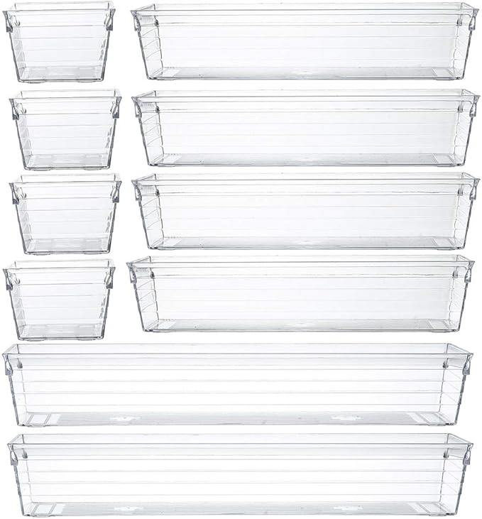 Clear Plastic Drawer Organizer Tray for Vanity Cabinet (Set of 10),Storage Tray for Makeup, Kitch... | Amazon (US)