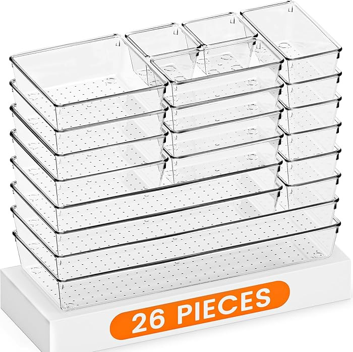 Criusia Drawer Organizer, 26 Pack Clear Plastic Drawer Organizer Bins, Versatile Organization and... | Amazon (US)