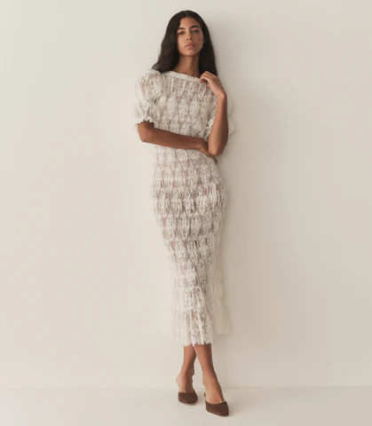 D�?EN Raquella Dress -- Salt Lace - Size - L Fitted Prairie Vintage-inspired Effortless | DOEN