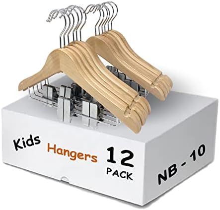 Kids Hangers (Natural Wood, Kids Hangers Metal Clips NB-4T) | Amazon (US)