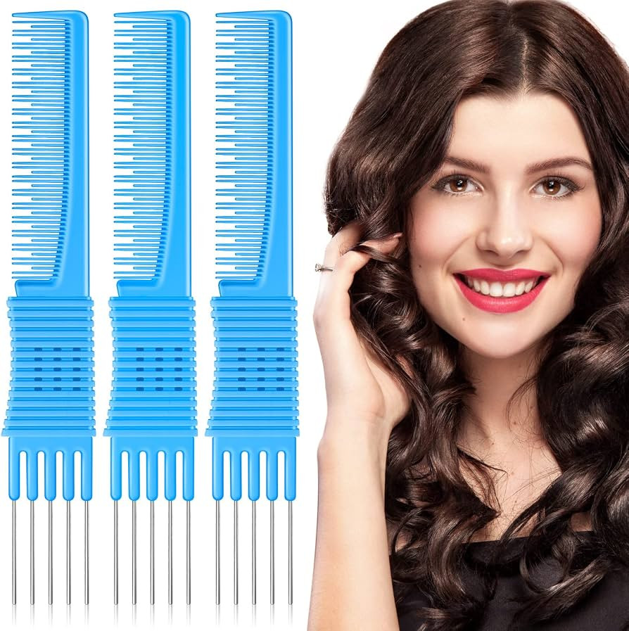 Leinuosen 3 Pack Carbon Lift Teasing Combs with Metal Prong, Salon Teasing Back Combs, Blue | Amazon (US)