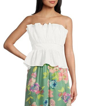 Strapless Peplum Embroidered Top | Dillard's