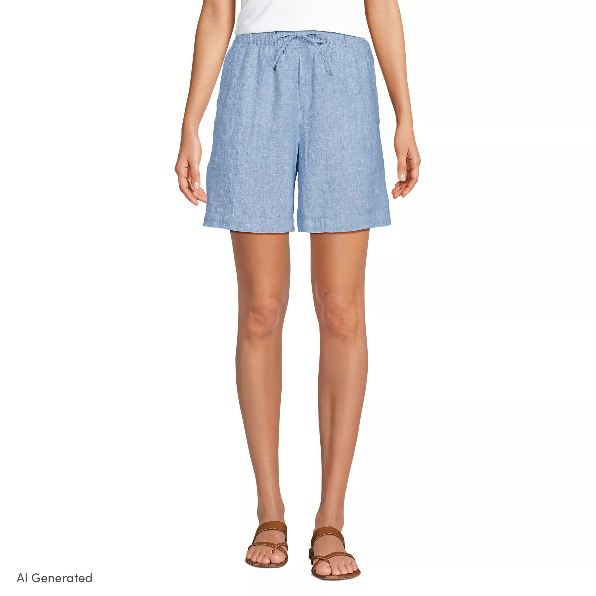 Women's Linen High Rise Pull On 7" Shorts | Lands' End (US)