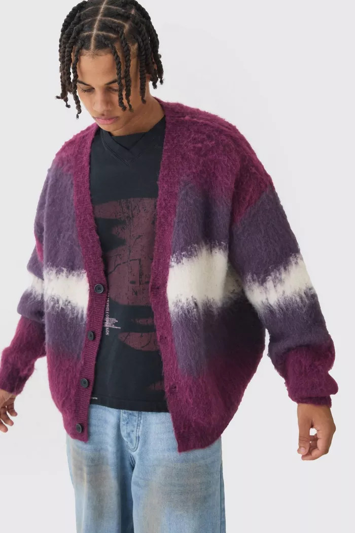 Oversized Brushed Abstract Knitted Cardigan | Boohoo.com (UK & IE)