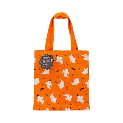 My Mind's Eye Orange Ghosts Halloween Canvas Bag 12 x 12 – Trick or Treat Tote with Handles Food Safe Screen Printed Canvas Bag for Candy Snacks Books Halloween Party Kids Adults | Amazon (US)
