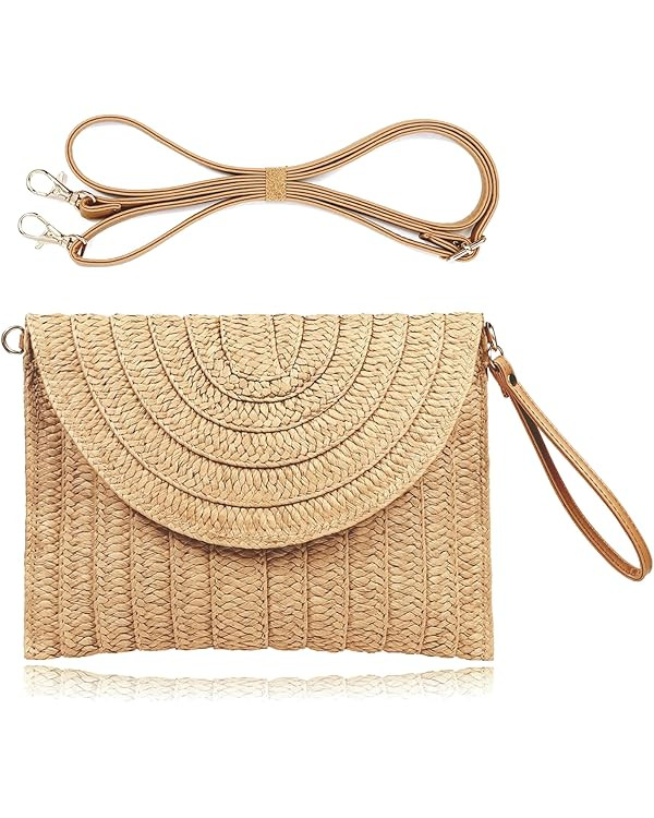 COOKOOKY Straw Clutch Handbag Summer Beach Straw Purse for Women woven Envelope Bag | Amazon (UK)