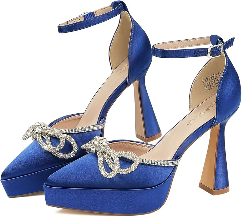 JENN ARDOR Platform Heels for Women Rhinestone Sparkly Bow High Heels Closed Pointed Toe Stiletto... | Amazon (US)