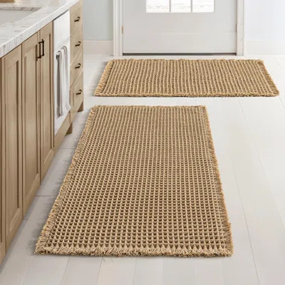 Set Of 2 Waffle Bathroom Rugs Boho Bath Rugs Non Slip Washable Super Absorbent Bath Mats Ultra Soft Rubber Backed Shower Mats Brown, 18X30 Inch | Wayfair North America