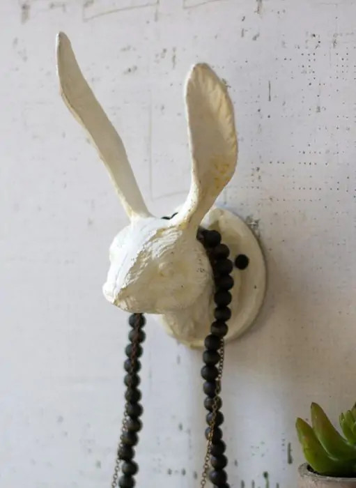 Antique White Cast Iron Rabbit Wall Hook Set of 2 | Antique Farm House