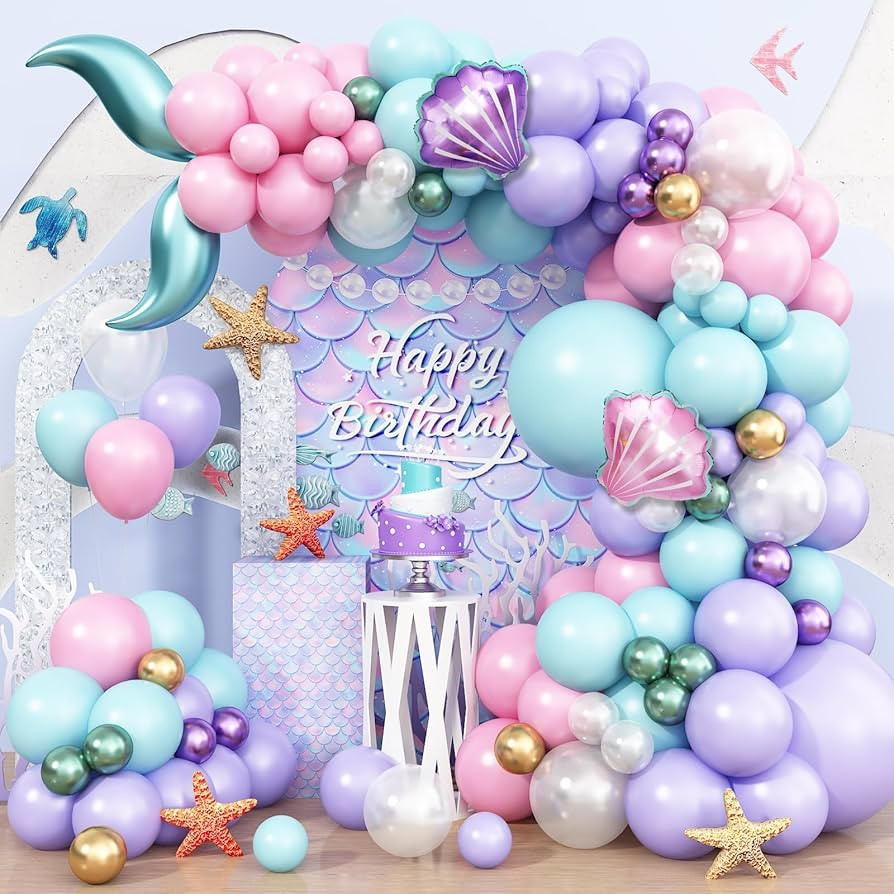 Mermaid Balloon Garland Arch Kit, Pastel Pink Purple Teal Blue Clear Latex Balloons with Mermaid ... | Amazon (US)