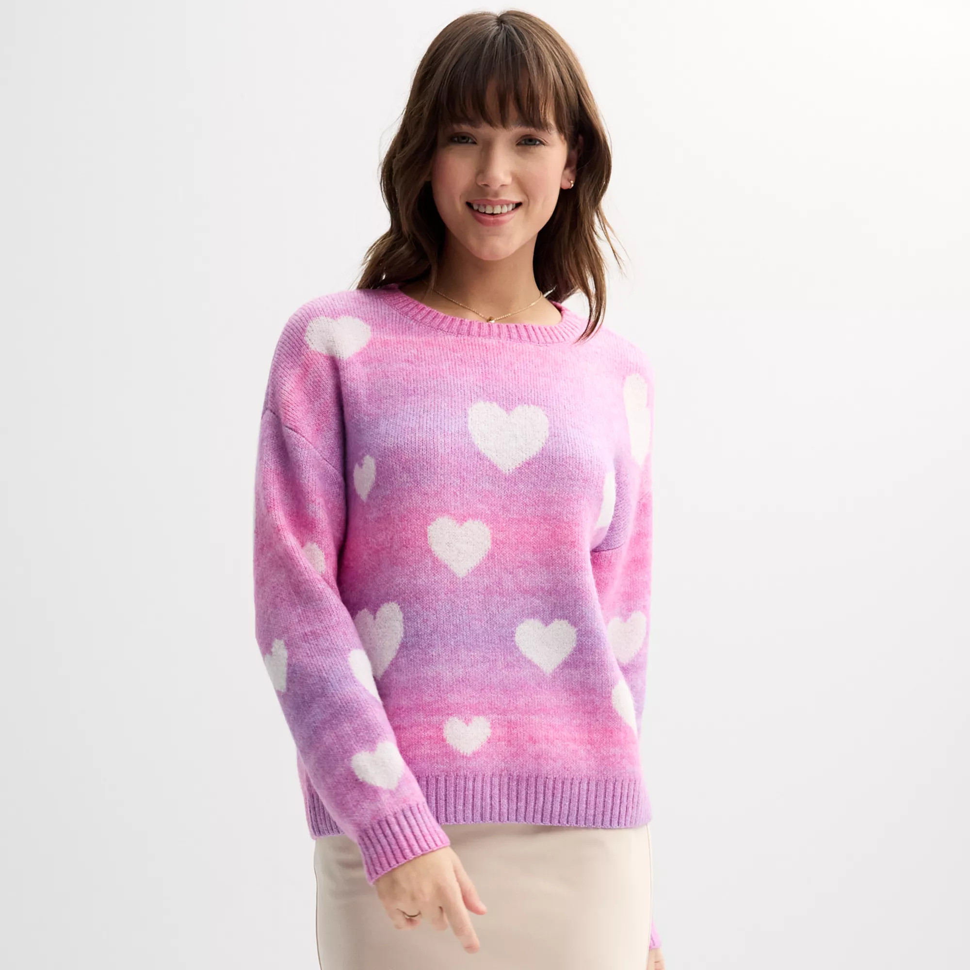Women's FOREVER & EVER Heart Ombre Crewneck Pullover Sweater | Kohl's
