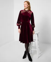 Embroidered Wonder Berry Velvet Dress | Joe Browns