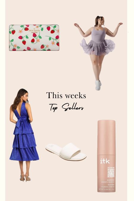 This weeks top sellers! Such cute spring essentials like sandals and a new cute bag! This strawberry collection is to die for form Kate spade we are obsessed!! A cute active dress that’s comfy and girlie yet stil sooo cute and of course a pretty spring/summer wedding guest dress! And of course ITK under eye stick to save those long days! 

#LTKbeauty #LTKU #LTKworkwear