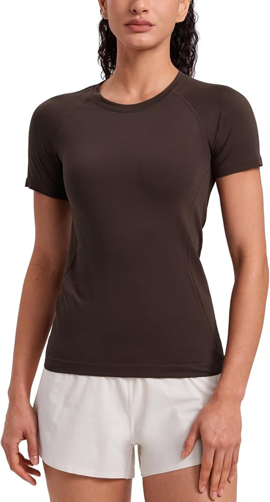 CRZ YOGA Seamless Workout Tops for Women Hip Length - Athletic Running Gym Yoga Short Sleeve Shir... | Amazon (US)