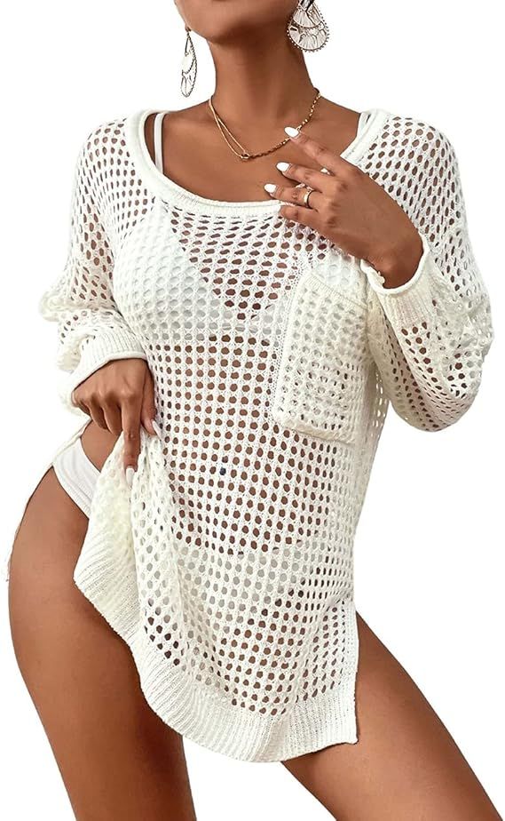 Bsubseach Swimsuit Cover Up for Women Sexy Crochet Tops Knitted Beach Outfits | Amazon (US)