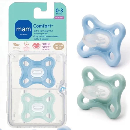 MAM Pacifiers, Baby Pacifier 0-4 Months, Best Pacifier for Breastfed Babies, 'Comfort' Design Collection, Boy, 2-Count, Blue | Walmart (US)