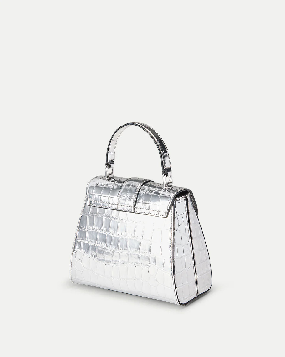 Crest Lock Croc-Embossed Top Handle Bag in Silver | Veronica Beard | Veronica Beard