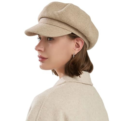 KORADI Womens Newsboy Caps Wool Winter Warm Hats Chic Beret Cap Paperboy Hat Cabbie Cap Adjustable Beige | Amazon (US)