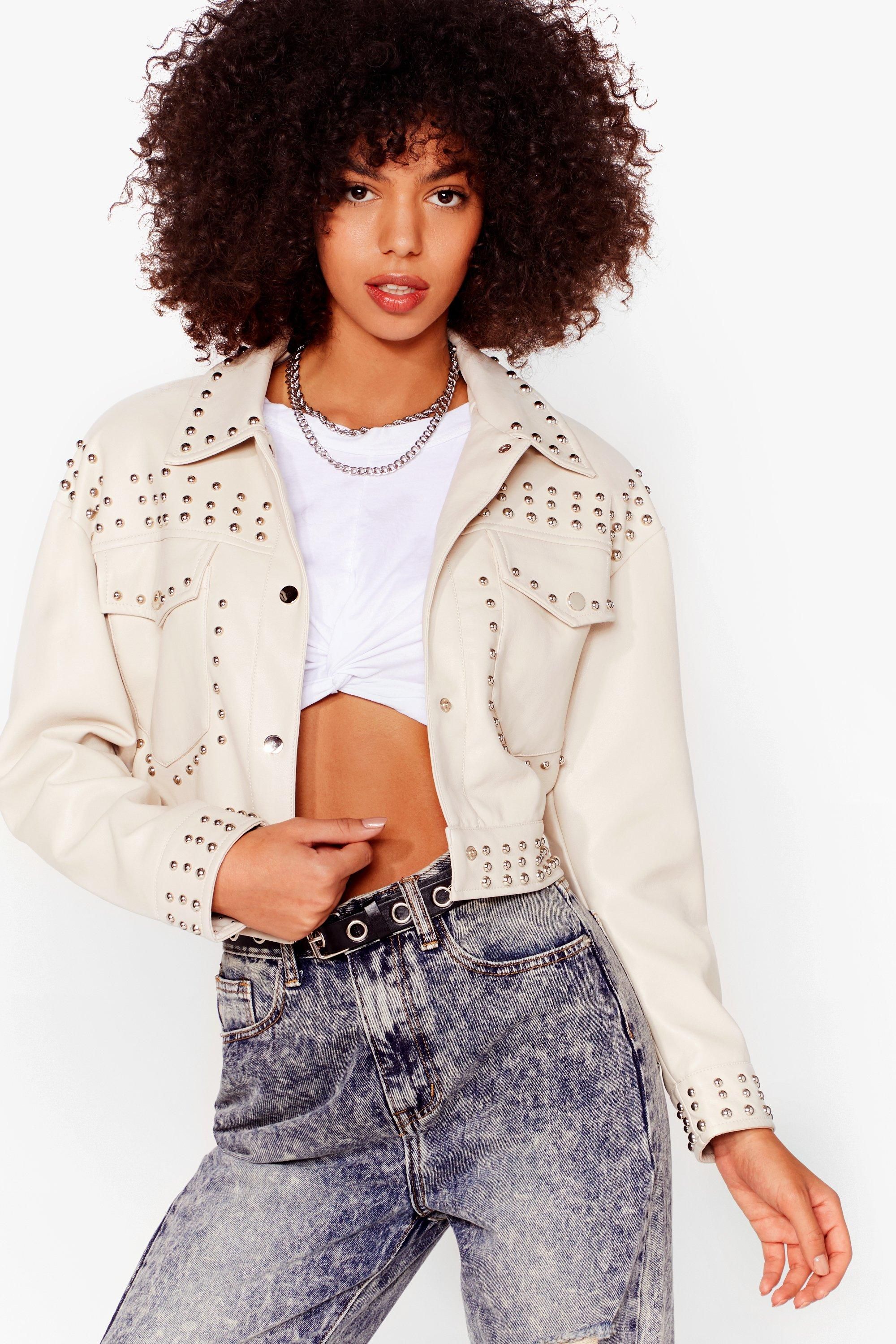 Womens Tell Me About It Stud Faux Leather Shirt Jacket - Cream | NastyGal (US & CA)