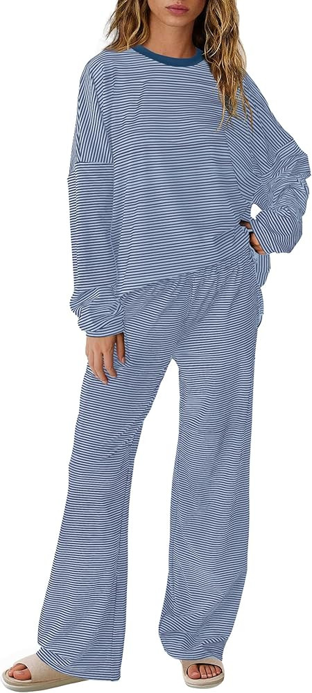 SENSERISE Womens Striped Lounge Set 2 Piece Outfits Fall Matching Pajama Sets Long Sleeve Striped... | Amazon (US)