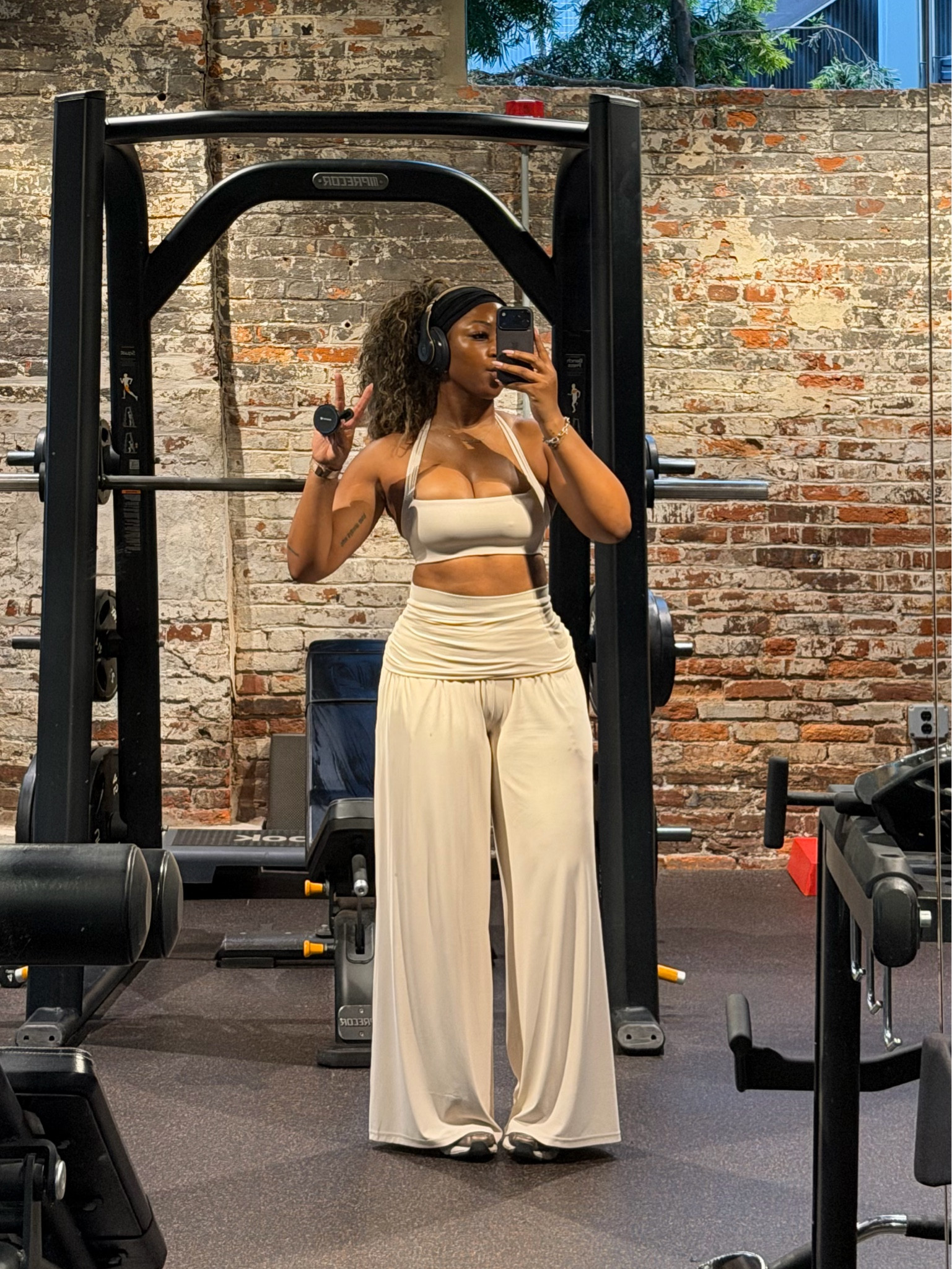 I think this is my new strength training uniform!!!! I am a 36D wearing a small top XL shorts layered under my large long pants!! 