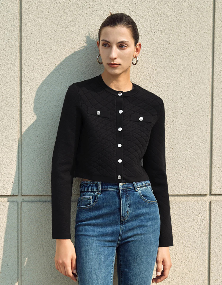 Argyle Print Crew Neck Knitted Cardigan | Urban Revivo