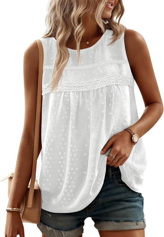 Yousify Tank Top for Women Loose Fit Sleeveless Crew Neck Camisole Tops Casual Swiss Dots Summer ... | Amazon (US)