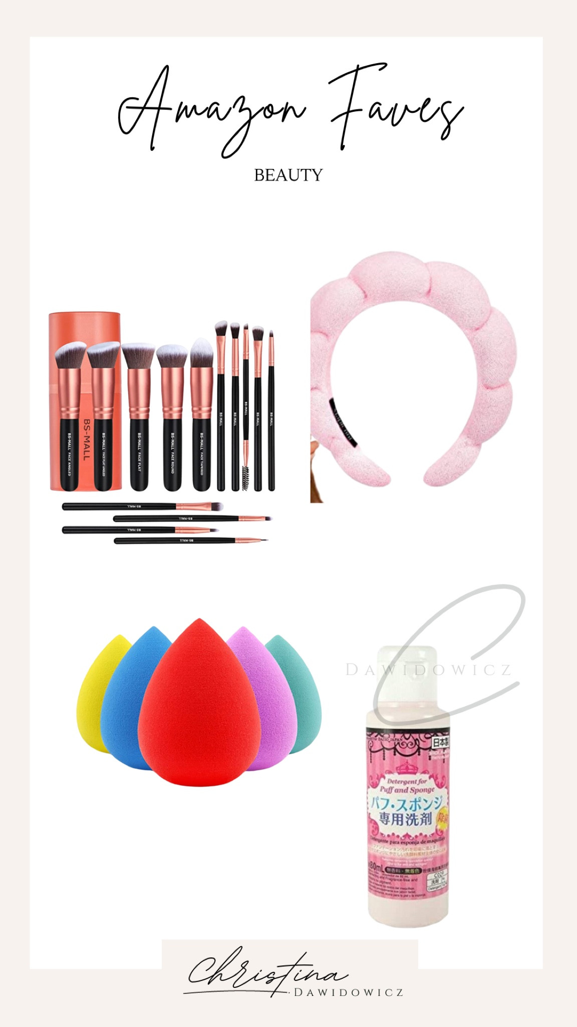 Amazon beauty faves 

Beauty 
Makeup brush set
Beauty sponge 
Beauty blender 
Beauty blender cleanser
Spa headband 
Amazon prime day

#LTKxPrimeDay #LTKsalealert