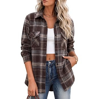 Zeagoo Flannel Shirt Women Plaid Button Down Shackets Long Sleeve Fall Tops | Amazon (US)