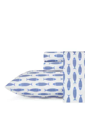 Nautica Woodblock Fish Sheet Set, Blue, Twin | Belk