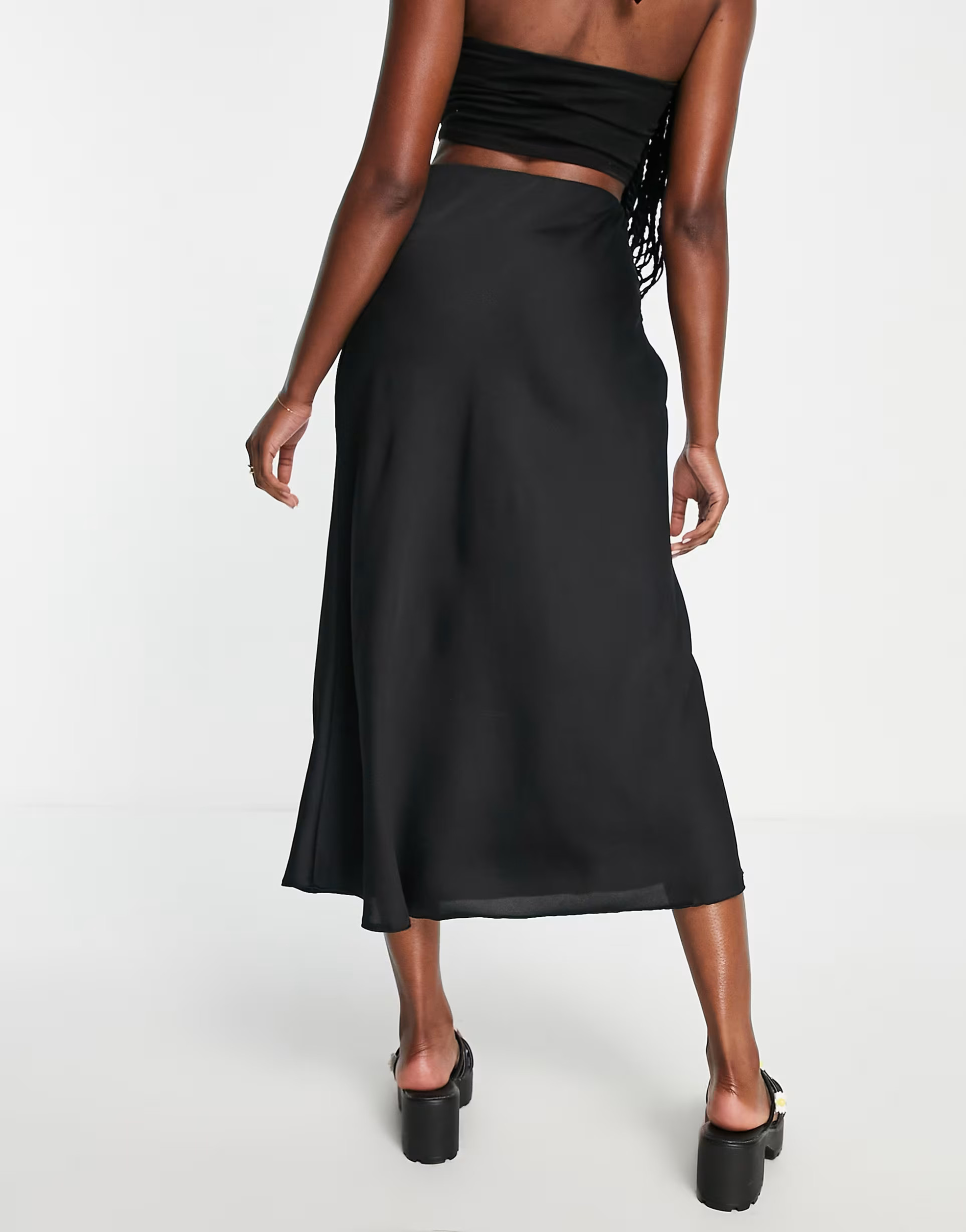New Look satin bias midi skirt in black | ASOS (Global)