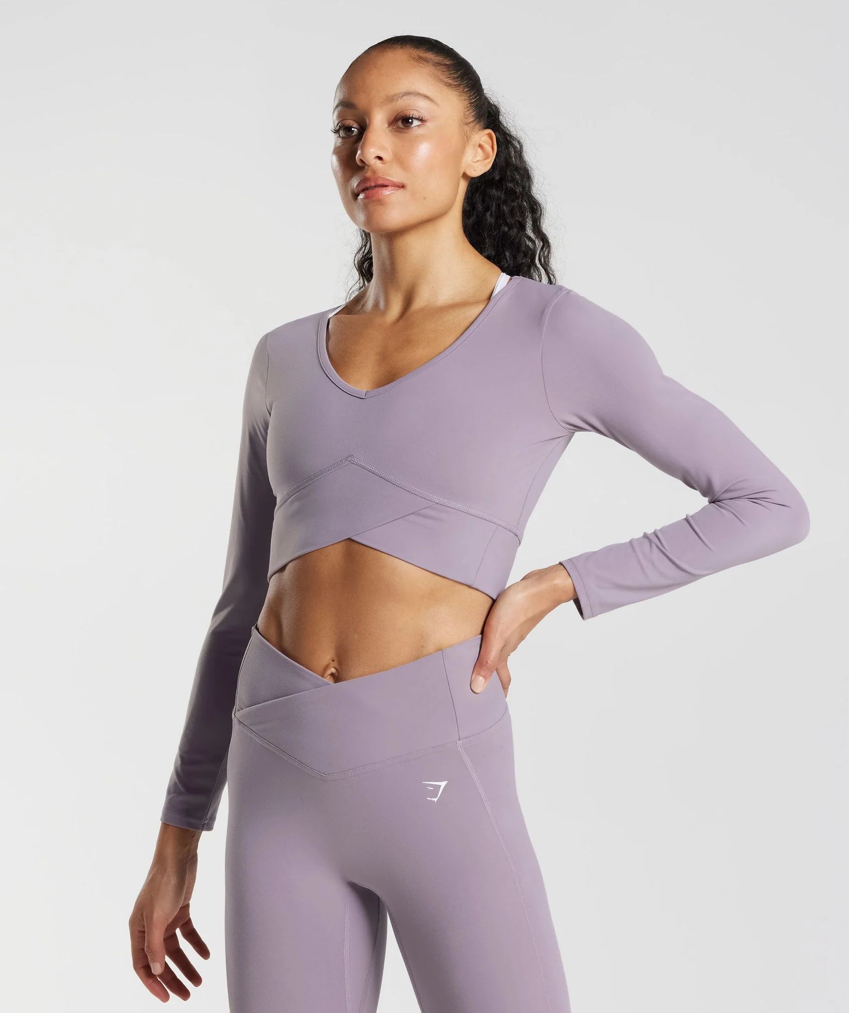 Gymshark Crossover Long Sleeve Crop Top - Slate Lavender | Gymshark US