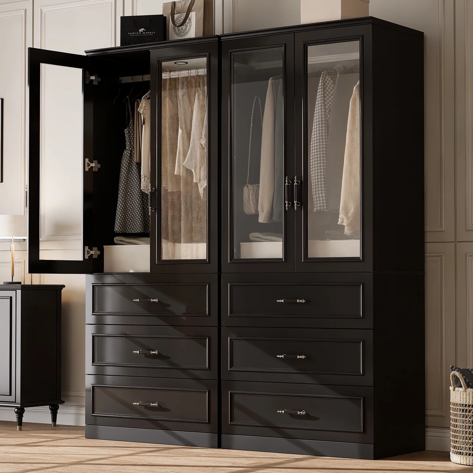 MEISSALIVVE Wardrobe Closet with 4 Doors and 6 Drawers, 74.8" Freestanding Armoire Storage Cabine... | Walmart (US)