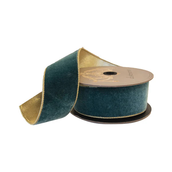 Peacock Blue Velvet 2.5"  Ribbon with Gold Back | Fig and Dove