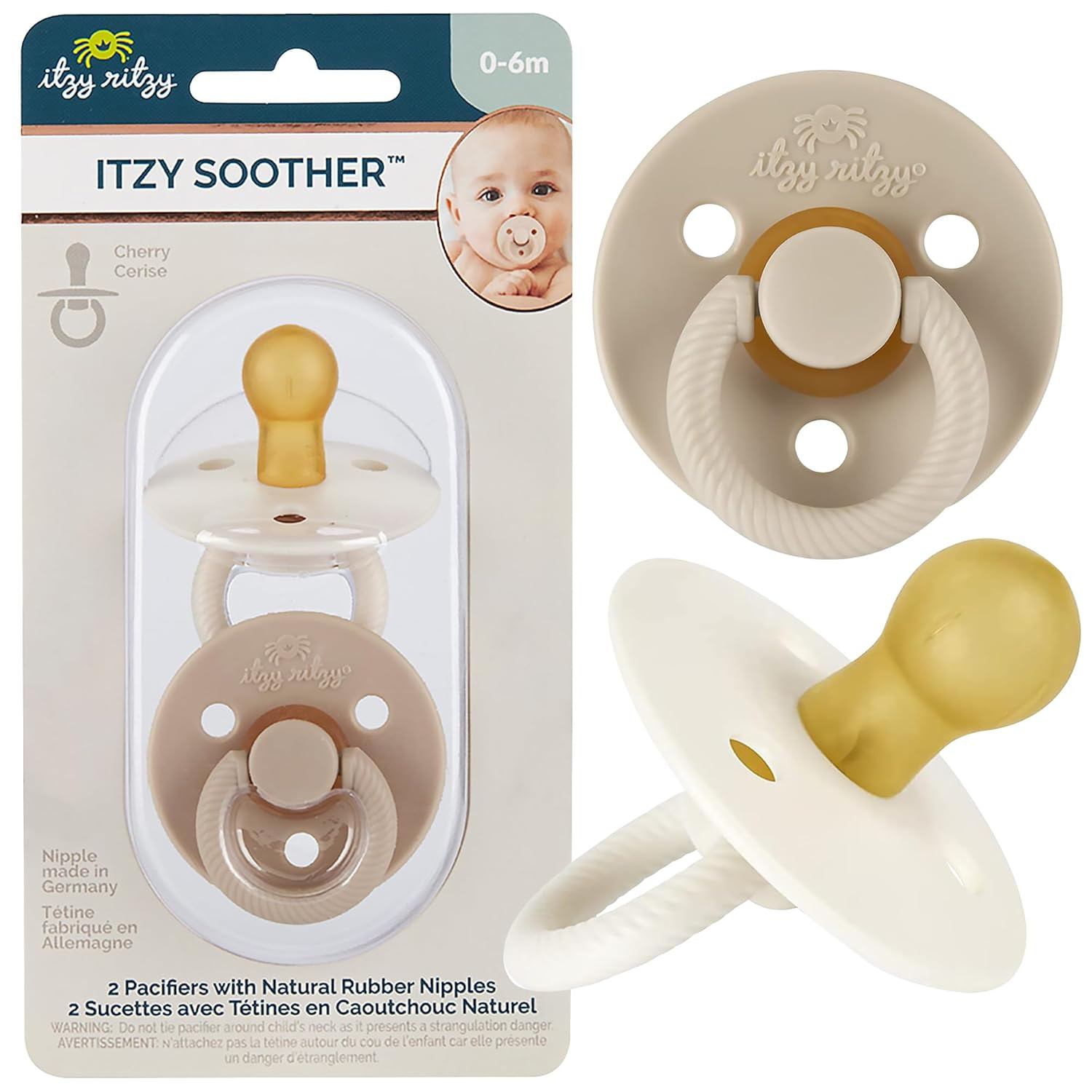 Itzy Ritzy Natural Rubber Pacifiers, Set of 2 – Natural Rubber Newborn Pacifiers with Cherry-Sh... | Amazon (US)