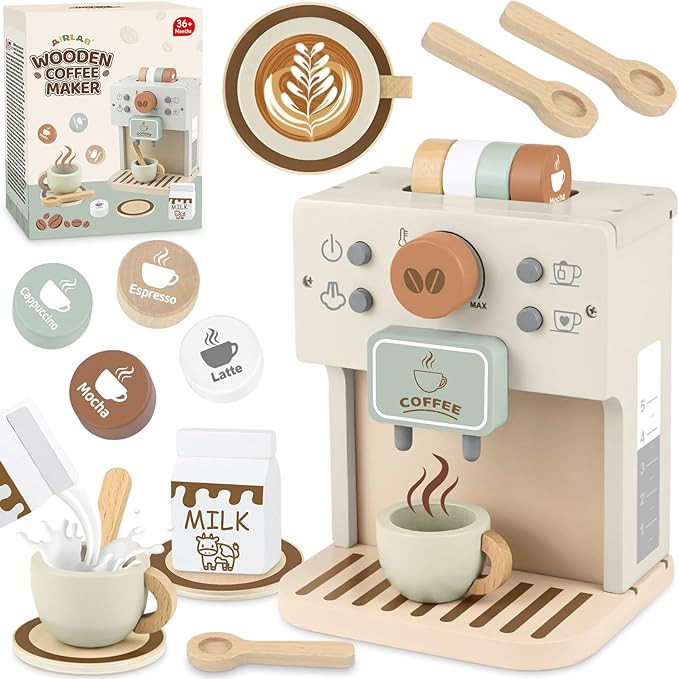 Airlab Toy Coffee Maker for Kids Wooden Kitchen Accessories Pretend Play Toddler Coffee Playset f... | Amazon (US)