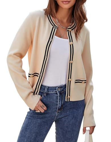 Ladyful Cropped Cardigan Sweater for Women Open Front Knit Tweed Jacket Button Down Fall Work Swe... | Amazon (US)