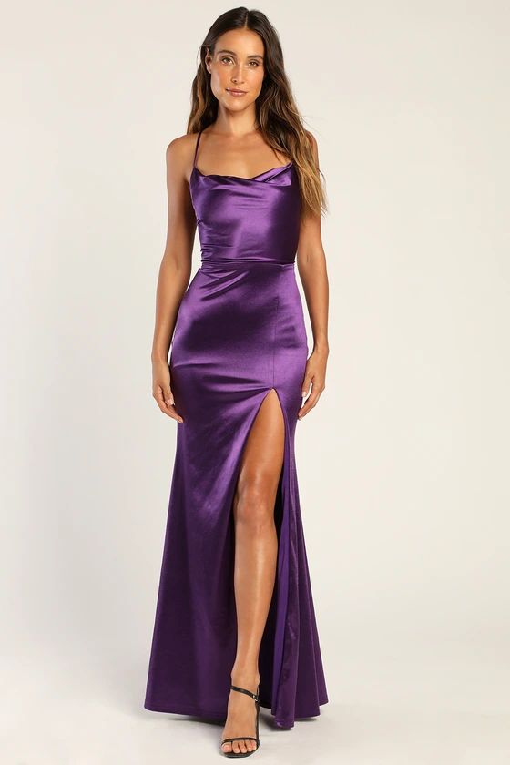 Radiant Appearance Purple Satin Lace-Up Backless Maxi Dress | Lulus (US)