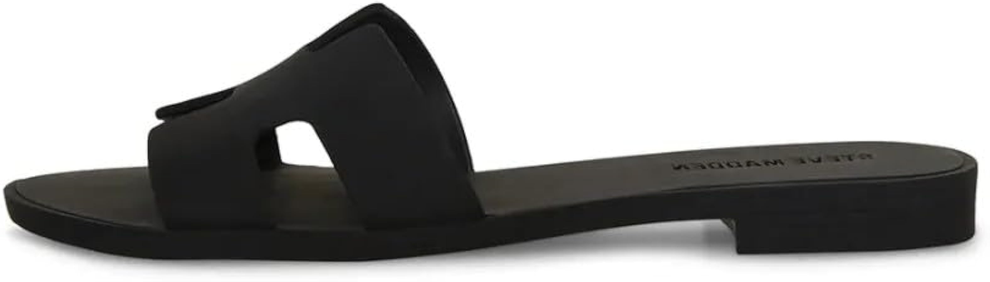 Steve Madden Hadyn-J Black Leather Slip On Open Rounded Toe Fashion Flat Sandals (Black Leather, ... | Amazon (US)