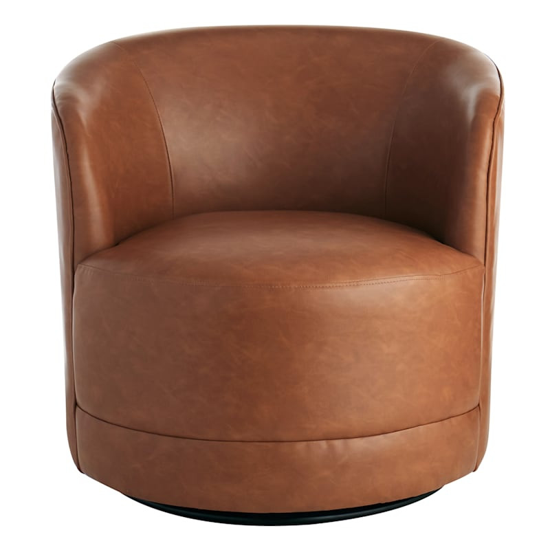 Crosby St Swivel Faux Leather Tub Chair, Brown | At Home