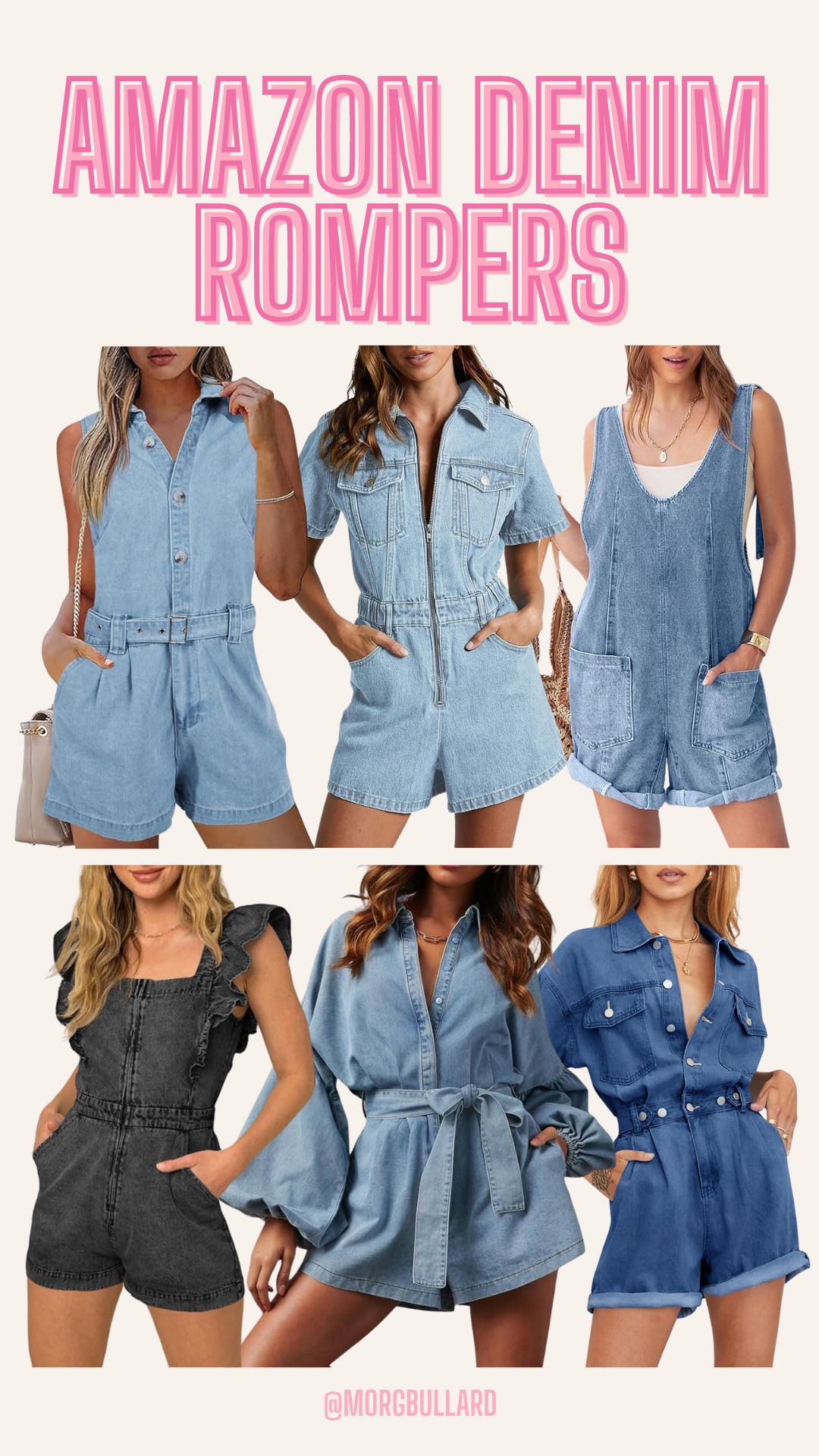 Cicy Bell Women's Utility Denim Rompers Short Sleeve Button Down Jeans Short Jumpsuits With Pocke... | Amazon (US)