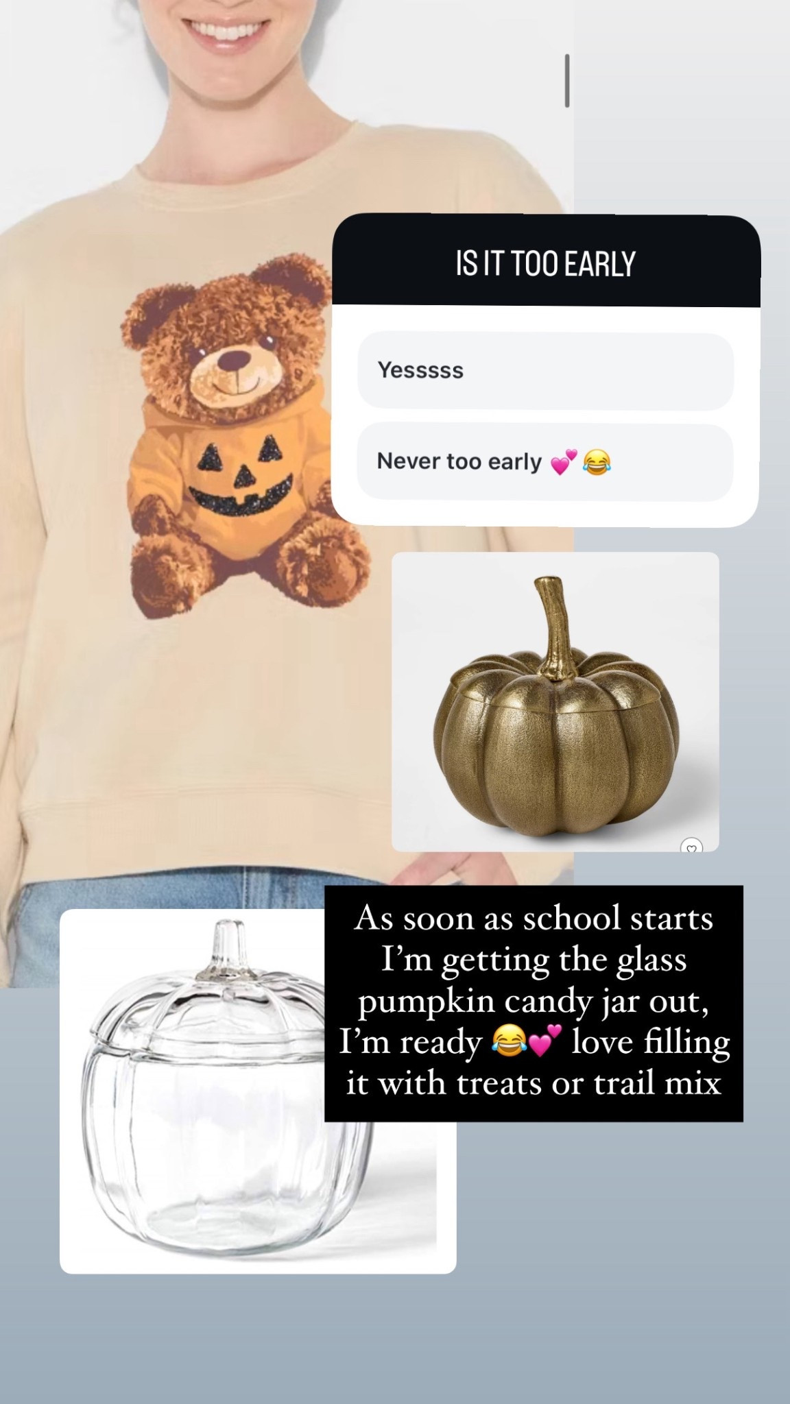 Cannot wait for fall! Love thjs fall teddy bear sweatshirt from target, the cute home decor pumpkin and my glass pumpkin candy or treat jar!

#LTKSeasonal #LTKFindsUnder100 #LTKFindsUnder50